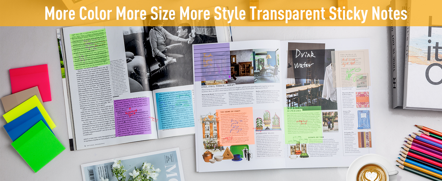 Display different styles of SYMDROMIA transparent sticky notes for school office supplies to you