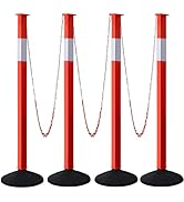4 Pack Traffic Delineator Post Cones with Weighted Base & Reflective Collars, Adjustable Orange T...