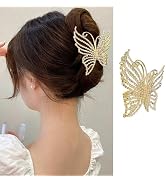Butterfly Hair Claw Clips Metal Gold Hair Clips Large Non Slips Hair Jaw Clips Luxury Rhinestone ...