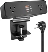Desk Clamp Power Strip USB C 100W, Desktop Edge Mount Fast Charge Station 3 PD USB Port 2 AC Outl...
