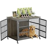 42" Furniture Style Large Dog Crate with Wheels, Metal Chew-Resistant Dog Kennel Indoor for Large...