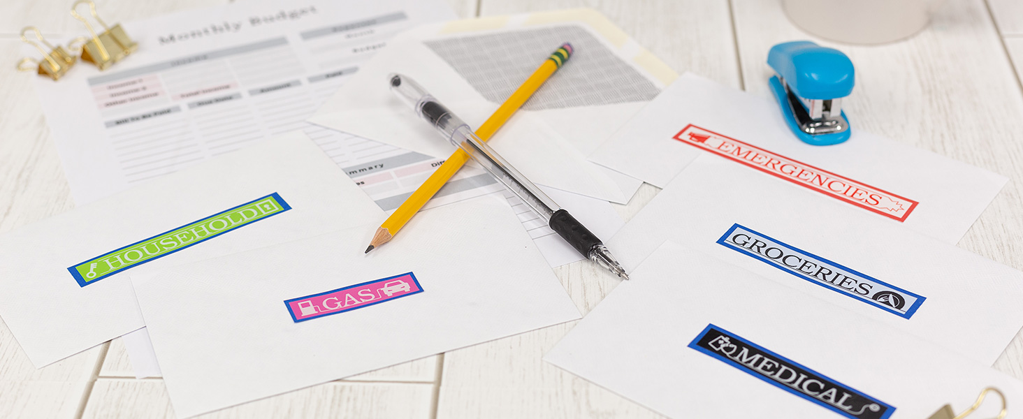 Envelopes labeled for monthly budgeting