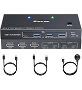 USB C KVM Switch 3 Monitors 2 Laptops 4K 1080P@60Hz,USB-C Docking Station Triple Monitor KVM Swit...