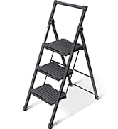 KINGRACK 3 Step Ladder, Step Ladder 3 Step Folding with Anti-Slip Wide Pedal and Handrails