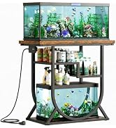 HavenlyYouth 20-29 Gallon Fish Tank Stand with Power Outlet, Metal U Shaped Aquarium Stand with S...