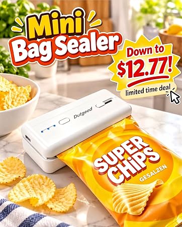 Mini Bag Sealer 2 in 1 Heat Bag Sealer Magnet 1300mAh Heat Bag Resealer Fresh Chips Plastic Bags
