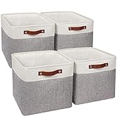 Univivi 13 Inch Foldable Fabric Storage Baskets 4-Pack Gray Large Storage Bins with PU Handles De...