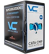 Vertical Cable CAT6, 550 MHz, UTP, 23AWG, 8C Solid Bare Copper, Plenum, 1000ft, Bulk Ethernet Cab...