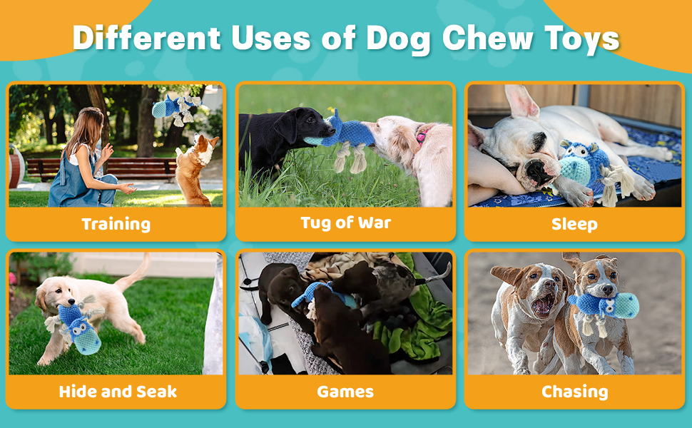 different uses of squeaky dog toys