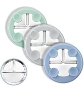 Bakpoco 8" Stainless Steel Toddler Plates with Suction, Divided Plates with Removable Silicone Sl...