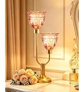 TECHYAP Mid Century Modern Table Lamp Gift Vintage Red Glass Lamp Dimmable | Nightstand Lamp Gold...