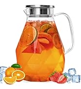 Glass Pitcher with Lid,1 Gallon Glass Water Pitcher Hot/Cold Water Jug, Juice and Iced Tea Bevera...