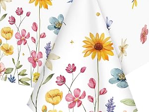 3-Piece 54 x 108 Inch Spring Floral Plastic Tablecloth