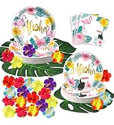 Hawaiian Luau Party Decorations Set - Hawaiian Disposable Plates and Napkins with Hibiscus Flower...