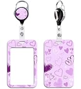 Beemorita Purple ID Badge Holder Retractable Reel with ID Holder Cute Badge Reel Clip for Keys & ...