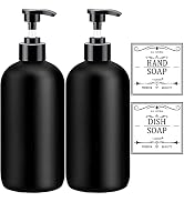 Black Soap Dispenser with Rust Proof Pump, Waterproof Labels (2 Pack,16 Oz), Soap Dispenser Bathr...