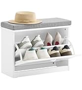 Haotian Small Shoe Storage Bench with Cushion, White Narrow Shoe Rack for Entryway, Small Shoe Ca...
