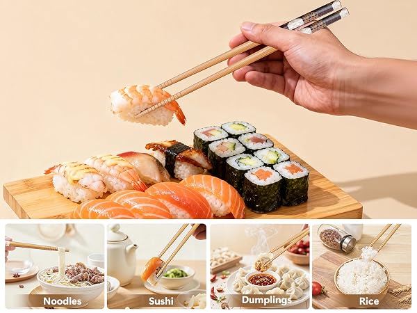 Reusable Bamboo Chopsticks Set with Ceramic Chopstick Rests