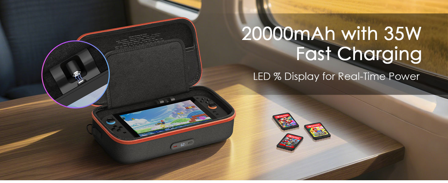 Nintendo switch 2 charging travel case carrying battery charger wireless cordless bag