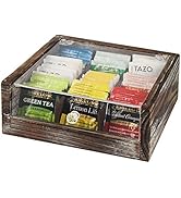 J JACKCUBE DESIGN 9 Compartments Rustic Wood Tea Bag Storage Organizer, Tea Chest Box with Acryli...