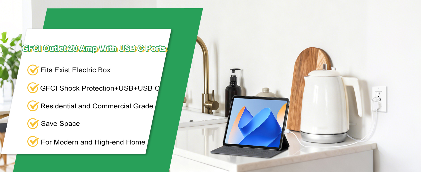 Greencycle 20Amp GFCI Outlet with USB C