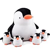 Anboor 5 Pcs Penguins Stuffed Animals, 12" Mommy Penguins and 4 Cute Baby Penguins Soft Plush Toy...