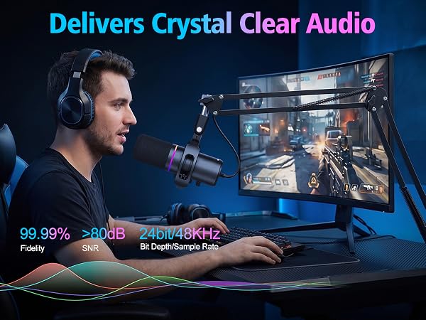 XLR/USB Gaming Microphone with Boom Arm
