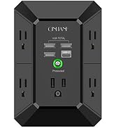 USB Wall Charger, Surge Protector, QINLIANF 5 Outlet Extender with 4 USB Charging Ports ( 4.8A To...