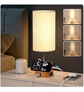 17.7" Touch Bedside Table Lamp for Bedroom,USB A+C, USB C Retractable Cable | 3 Way Dimmable Touc...