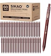 Sikao Coffee Ballpoint Pens Bulk, 60 Pack Click Pens Smooth Writing 1.0mm Black Ink, Coffee-Brown...