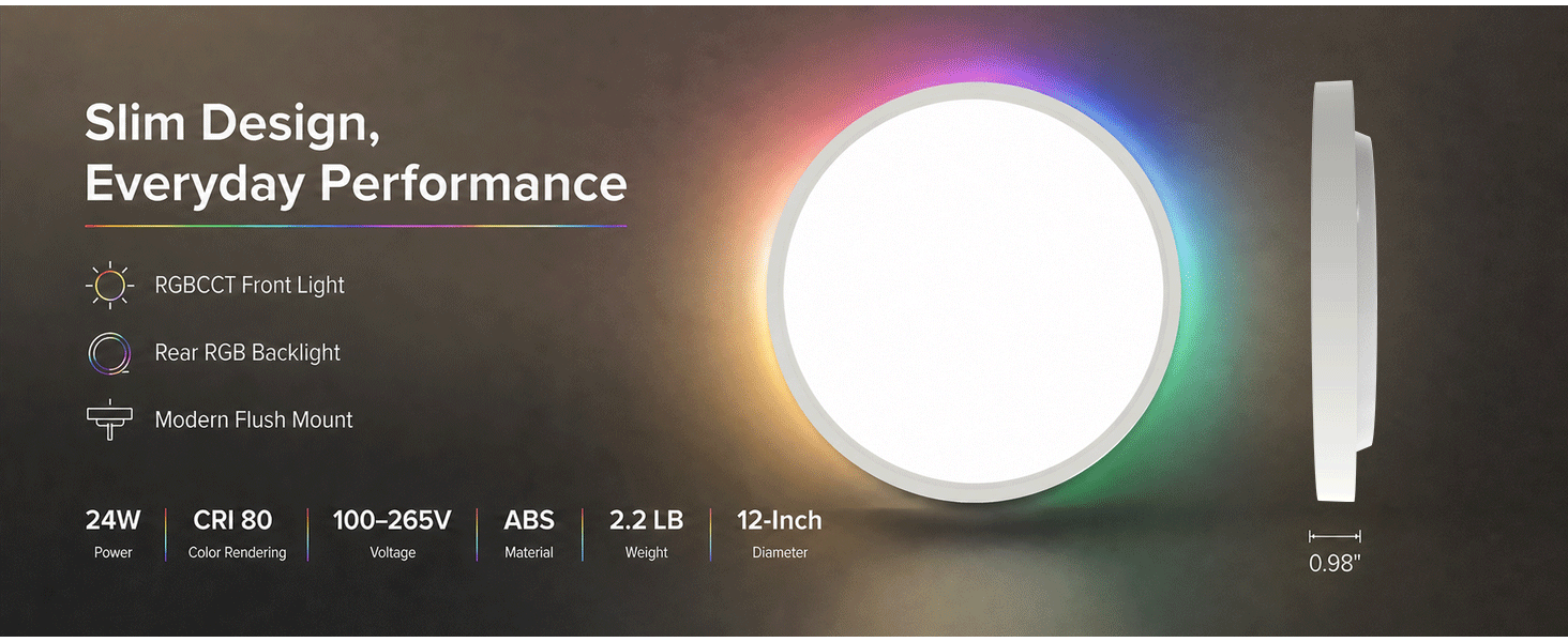 WULILI Smart RGB Ceiling Light with front RGB, rear backlight and slim design