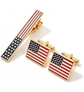 Baluue Tie Clip and Cufflinks Set for Men, American Flag Tie Clip with Cuff Links USA Flag for Bu...