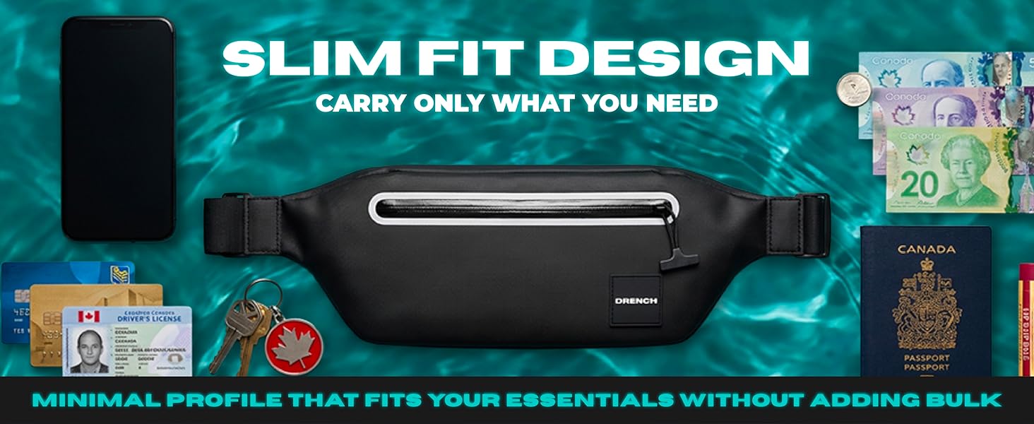slim waterproof waist pouch carrying phone passport cash keys for beach travel and swimming