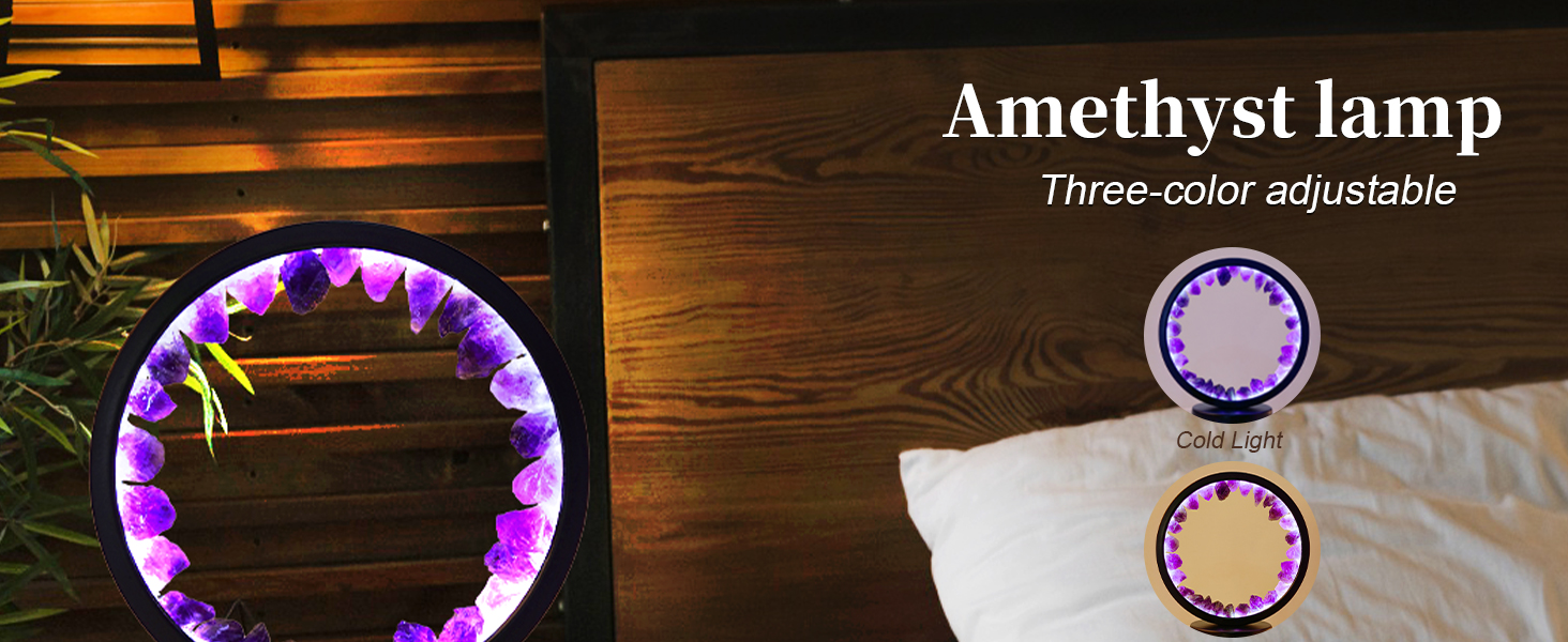 Raw Amethyst Round Table Lamp