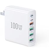 USB C Wall Charger Block,100W GaN 6-Port Fast Charging QC+PD3.0 Dual USB C Power Brick,Portable M...