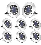 LYHOPE Solar Ground Lights Outdoor, 8 Pack 8 LED Solar Disk Lights Waterproof Garden In-ground Pa...