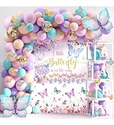 TREWAVE Butterfly Baby Shower Decorations for Girls A Little Butterfly Is On The Way Party Backdr...
