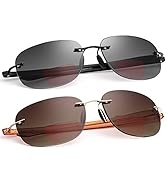 MIRYEA 2 Pairs Rimless Bifocal Reading Glasses UV Protection Sunglasses Anti Blue Light Blocking ...
