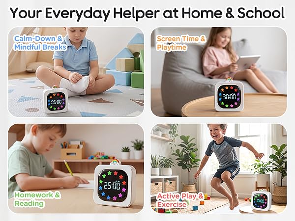Digital Visual Timer for Kids Star Rainbow LED Display Green White Blue Rechargeable 99 Minute