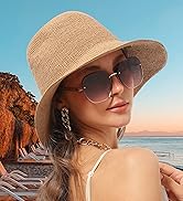 Women's Sun Hat Handmade Foldable Straw Bucket Hat Summer Crochet Travel Cap UPF 50+