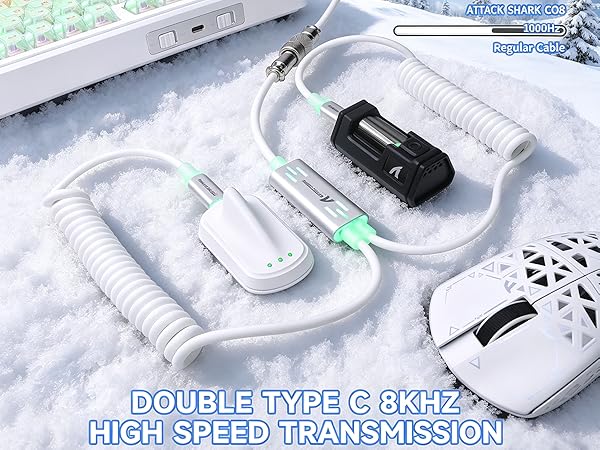 ATTACK SHARK C08 USB A to Dual Type-C Custom Coiled Aviator Cable with Adjustable RGB Light