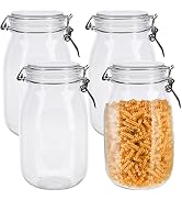 Lawei 4 Pack Plastic Mason Jars with Hinged Lids - 55 Oz Airtight Storage Canister Wide Mouth Kit...