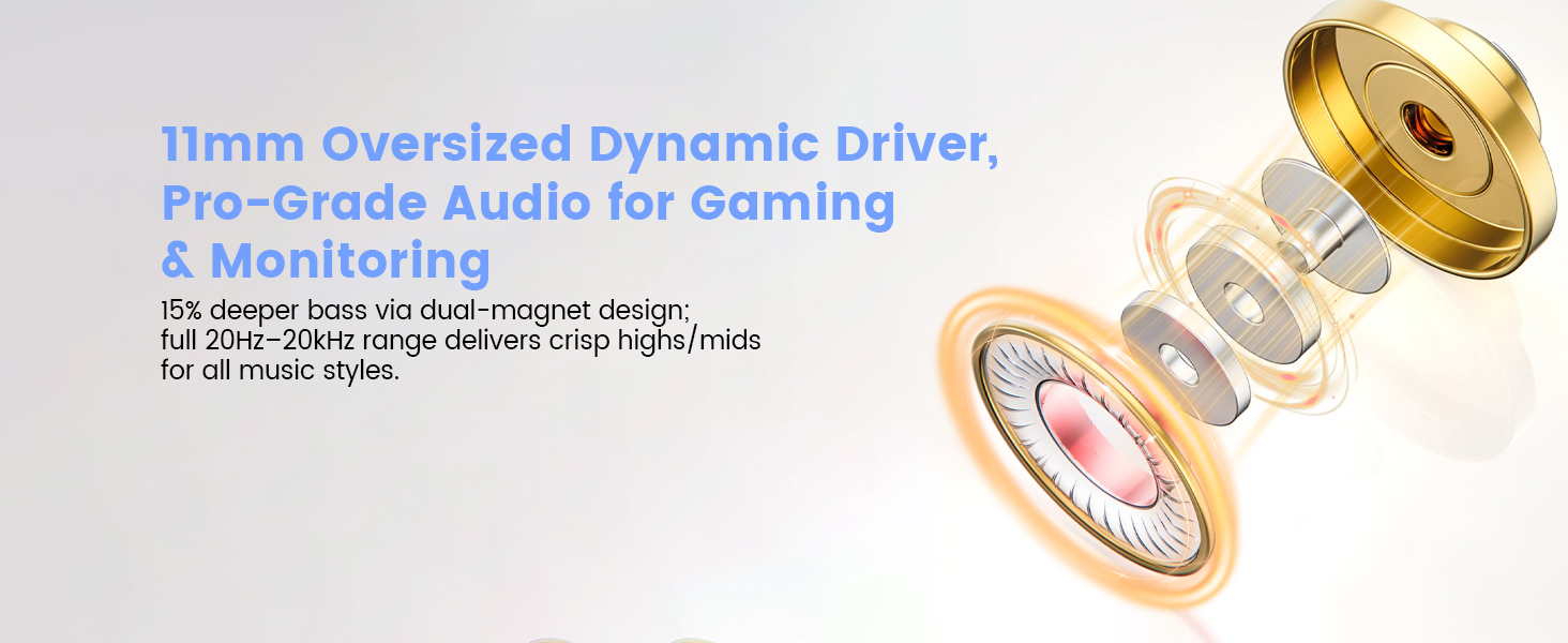 Wired IEM Earbuds with 11mm DD for Crystal Clear Hi-Res Sound for Gaming,Video Musicians, Singers