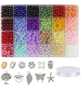 ZHFMLY 2090pcs 6mm Glass Beads Kit Set Assorted Handcrafted Round Smooth Loose Bracelet Beads Bul...