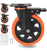6 Inch Caster Wheels 3000 Lbs, Heavy Duty Casters Set of 4 with Brake, Safety Dual Plate Locking ...