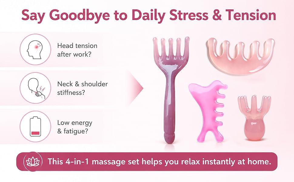 Stress relief, relaxation, pain relief, comb, tools, massage, gua sha,