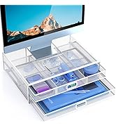 HUANUO Monitor Stand Riser with Drawer - Mesh Metal Desk Organizer PC, Laptop, Notebook, Printer ...