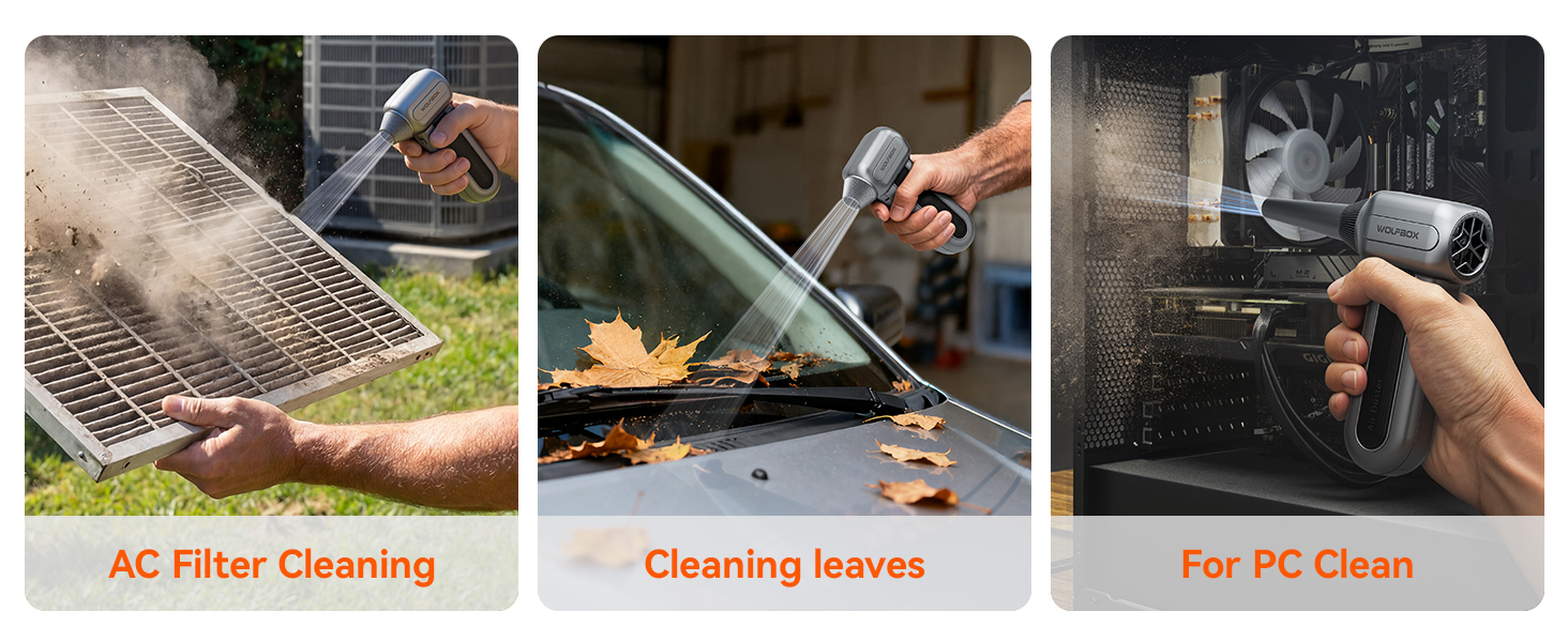 wolfbox air duster for tv screen cleaning, hvac filter cleaning