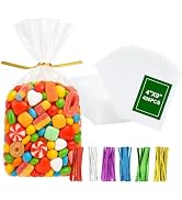 400PCS Thick Cellophane Treat Bags 4x9Inches Clear Cellophane Bag Plastic Cello Bags with Twist T...