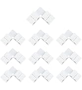 LightingWill 10pcs Pack L Shape Solderless Snap Down 2Conductor LED Strip Connector for Right Ang...